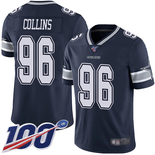 Men Dallas Cowboys Limited Navy Blue Maliek Collins Home 96 100th Season Vapor Untouchable NFL Jersey